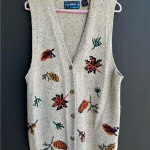Shaver Lake Beige Knit Vest with Autumn Leaf Embroidery